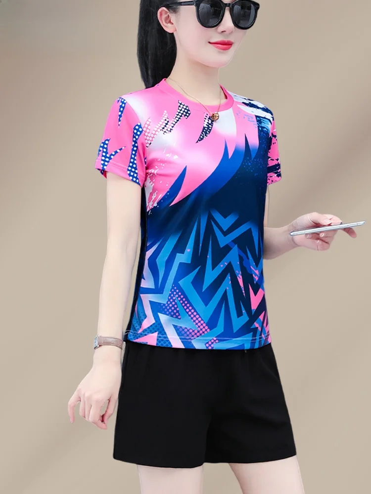 

Женский спортивный комплект TUCANO: быстросохнущие шорты и футболка с принтом, летний повседневный комплект из двух предметов с круглым вырезом