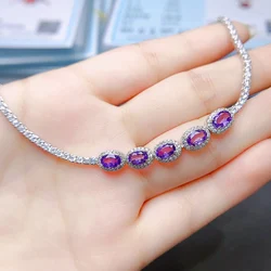 FS Fashion S925 Sterling Silver Inlay 4*6Natural Amethyst Bracelet With Certificate Fine Charm Wedding Jewelry for Women MeiBaPJ