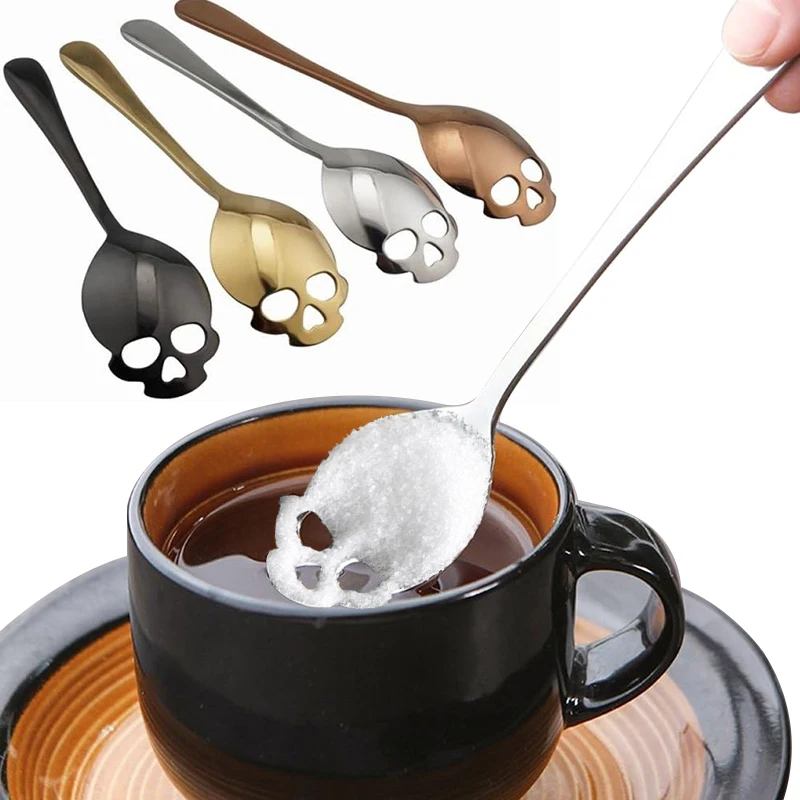 1PCS Coffee Spoon Creative Skull Shape Teaspoon Stainless Steel Tableware Dessert Coffee Scoop For Tea Sugar Christmas Gifts