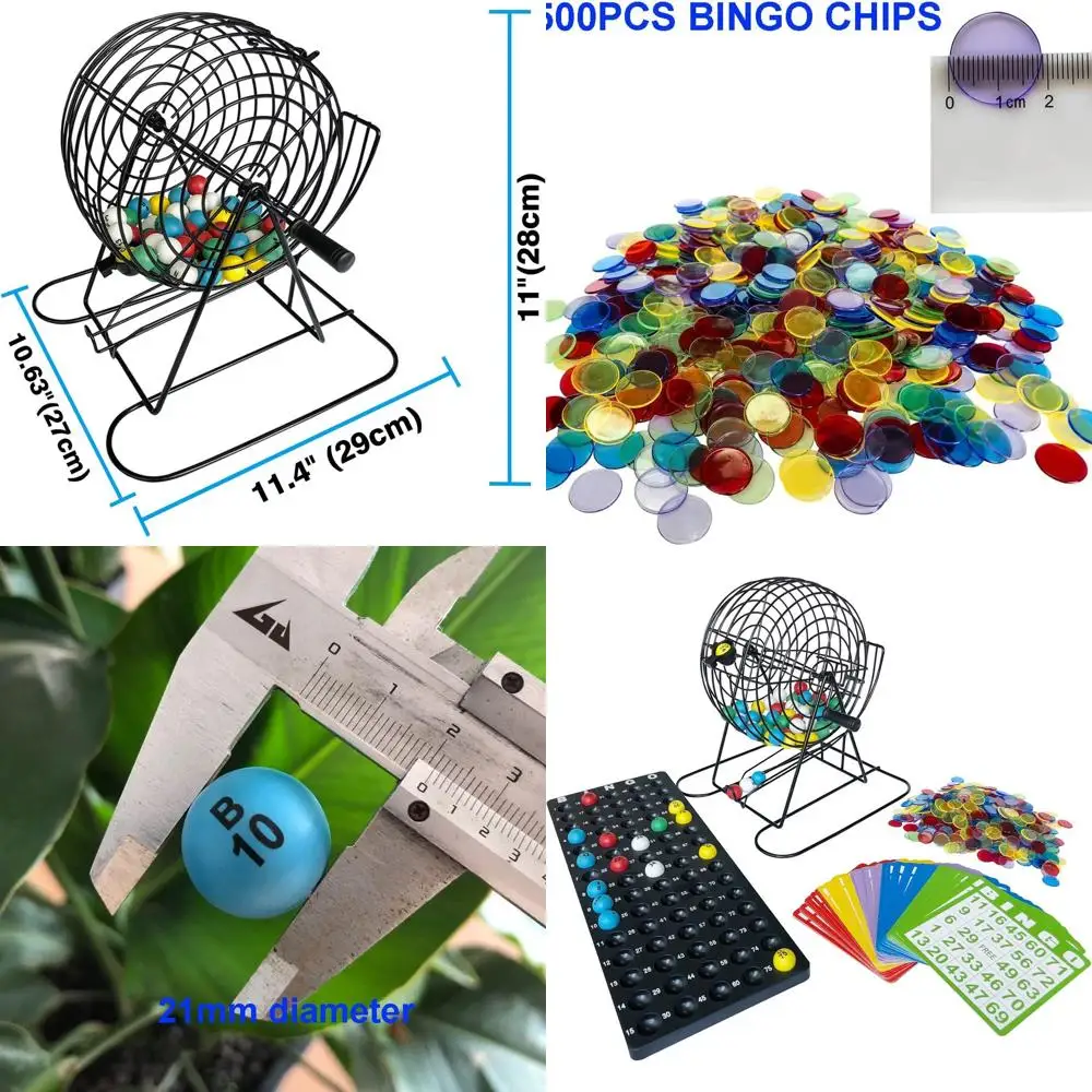 

Eleventh-Inch Metal Bingo Cage with Calling Board, 7/8-Inch Balls, 500 Chips, 100 Cards for Big Group Gaming