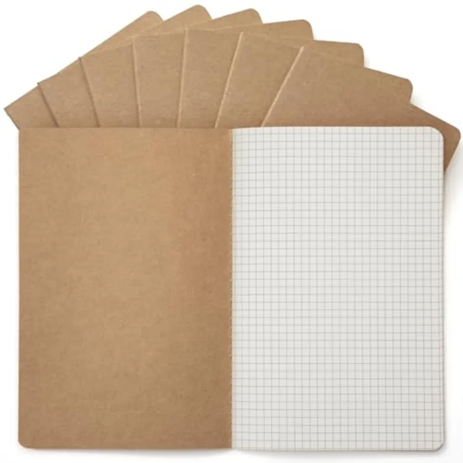 

8 Pack Kraft Notebooks Bulk A5, 60 Pages Grid Graph Paper Journals, 8.3x5.5 Inches, Natural Kraft Cover Composition Notebooks f