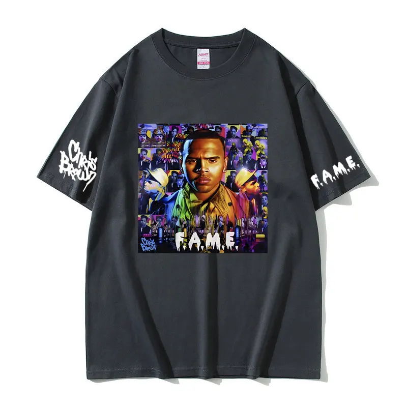 Rapper Chris Brown F.A.M.E. Graphic T-shirts Men's Oversized Vintage T Shirts Men Women Hip Hop Casual Tshirt Male Streetwear