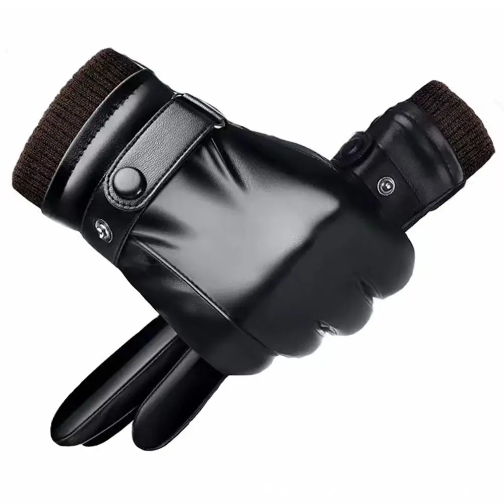 

PU Leather Leather Gloves Riding Driving Gloves Thick Plush Touch Screen Touch Screen Gloves Furry Warm Mitts Men