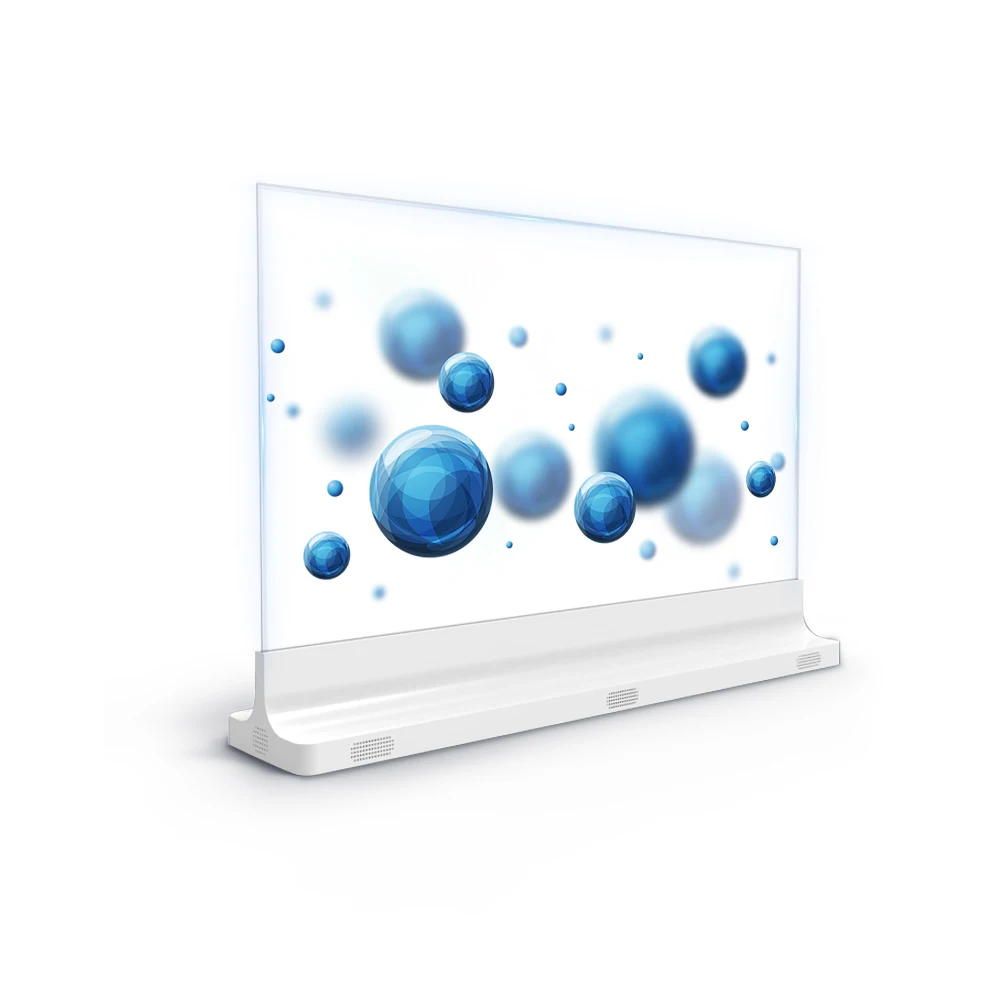 Transparant OLED-paneel, flexibel en lichtgewicht voor creatieve displayoplossingen in liften, winkels, winkelcentra en bewegwijzering.