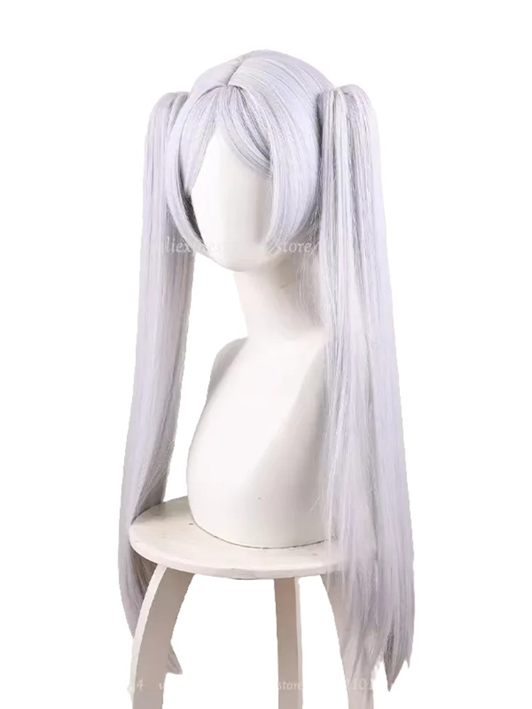 Baru! Wig Cos Frieren 75-80cm rambut sintetis tahan panas putih perak Wig Anime Cosplay pesta Halloween + topi Wig Gratis