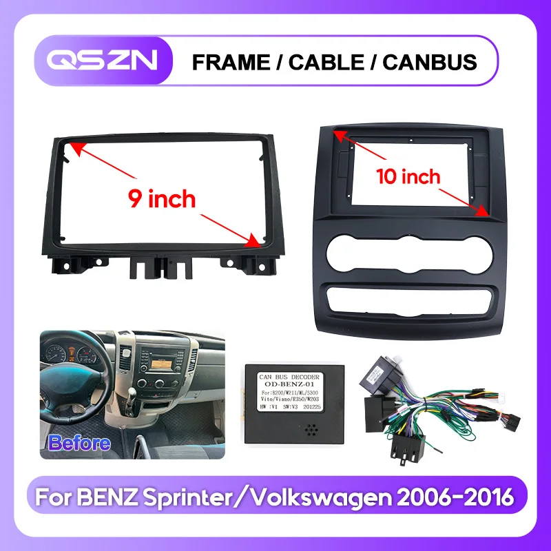 QSZN 9/10 Inch Car Frame Fascia For BENZ Sprinter vw crafter 2006-2016 Android Radio dvd Plastic Panel Dash Trim Kit Frame