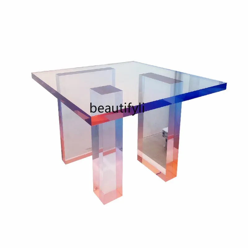 

zq Gradient Crystal Color Table Acrylic Shop Decoration Design Square Transparent Kitchen Island