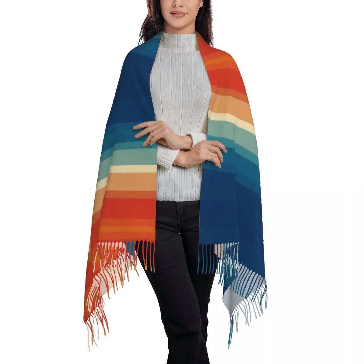 Retro Geometry Scarf Tassel Scarves for Women Soft Warm Shawls and Wraps Long Fall Winter Shawl Wrap