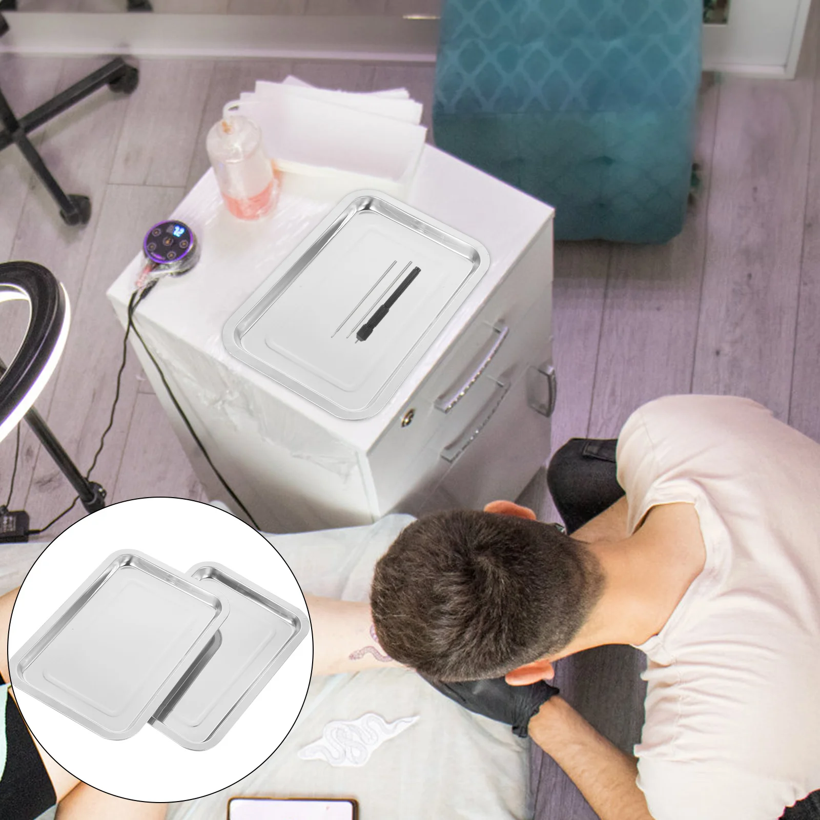 

2Pcs Tattoo Stainless Steel Tray Raised Edge Flat Tray for Tattooing Supplies Professional Personal Use Tattoo Supplies