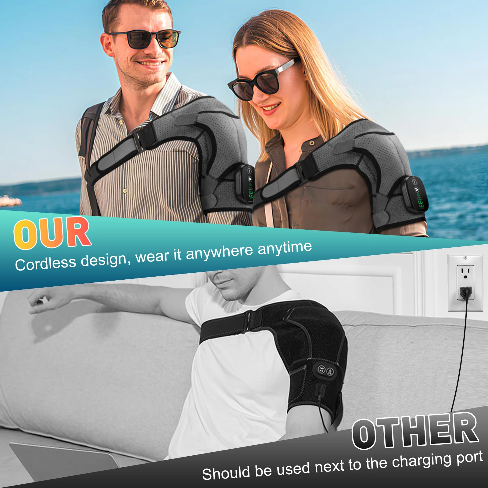 Electric Shoulder Massager Thermal Physiotherapy Elbow Support Belt Vibrator Arthritis Joint Pain Relief Knee Heated Massage