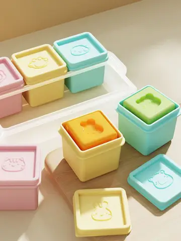 6 In 1 실리콘 밀봉 식품 용기 아기용 냉동 보관 용기 식품 전자레인지 식품 상자 반찬 용기