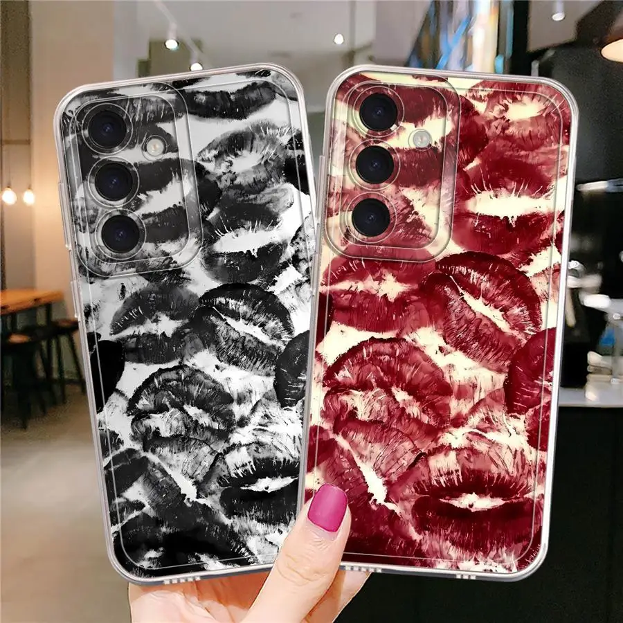 Custodia morbida trasparente Lip Art per Samsung Galaxy A56 A52 A73 A06 A50 A51 A72 A05 A53 A50 A03 A54 A71 A04 A55 A31 A02