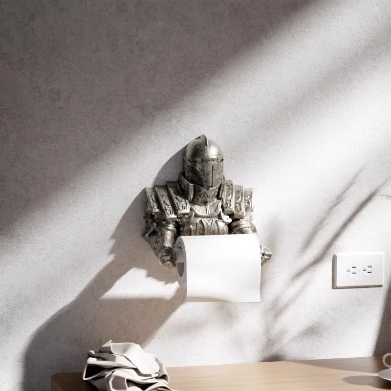 

‌ Винтажный держатель для туалетной бумаги, декор полки рыцарского солдата, клейкое настенное крепление без повреждений, креативный органайзер для салфеток в ванной комнате