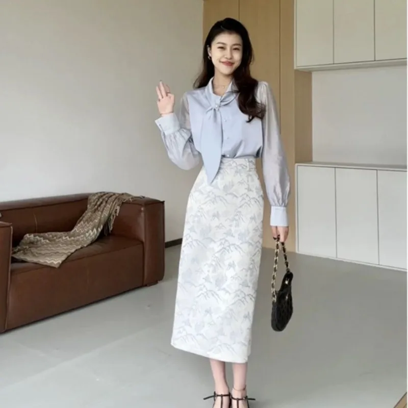 Chinese Style Skirt National Style Jacquard 2025 New High Waist Slim Fit Temperament A Line Skirt Versatile Design Skirt