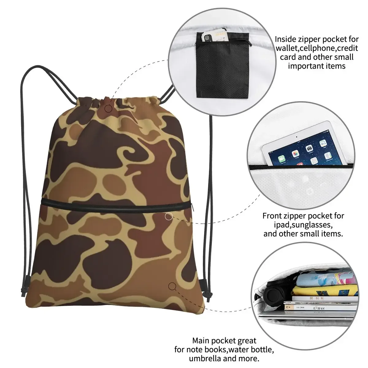 Sacs à dos portables Duck Camo pour hommes et femmes, sac à bandoulière de proximité décontracté, sacs à livres de poche Bundle pour voyage et sport