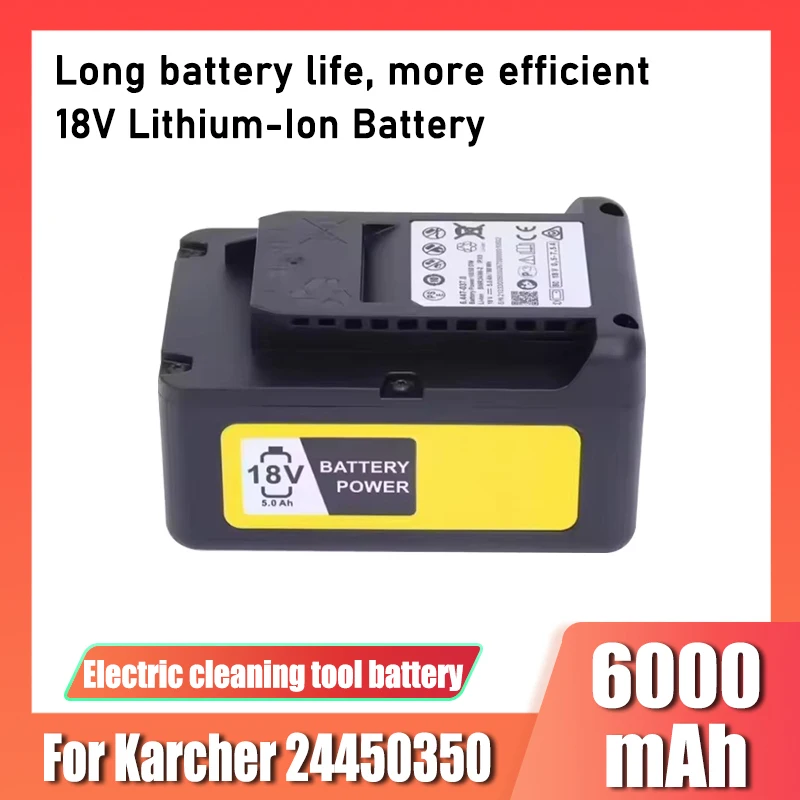 18V 6000mAh lithium-ion battery for Karcher 24450350 electric cleaning tool battery replacement, with LCD display