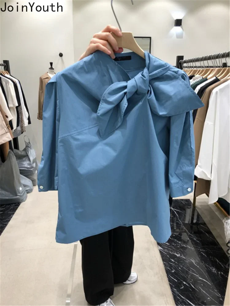 2023 Blusas Mujer De Moda Summer Blouses for Women Stand Neck Bandage Bow Loose Casual Shirts Fashion Korean Y2k Tops Female