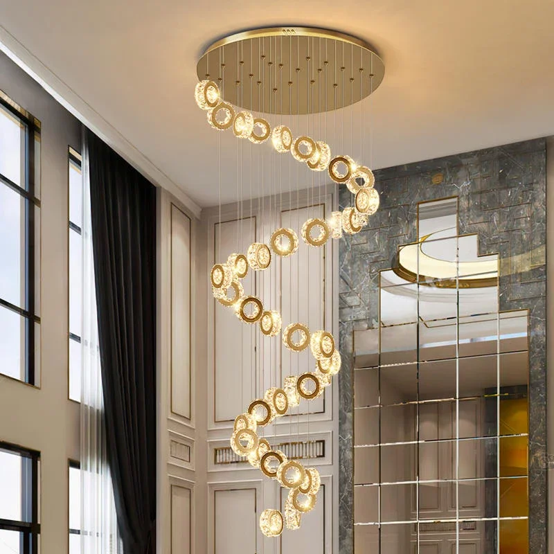 REVEN Customizable sizes Luxury Dimmable Chandelier Modern K9 Crystal Ceiling Light Lustre Gold Pendant Lamp for Villa Hotel