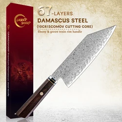 67 Layers Damascus Steel 5.4 inch Bunka Knife Chef's Kitchen Knife 10Cr15C0Mov Cutting Core with Ebnoy Handle Grandsharp