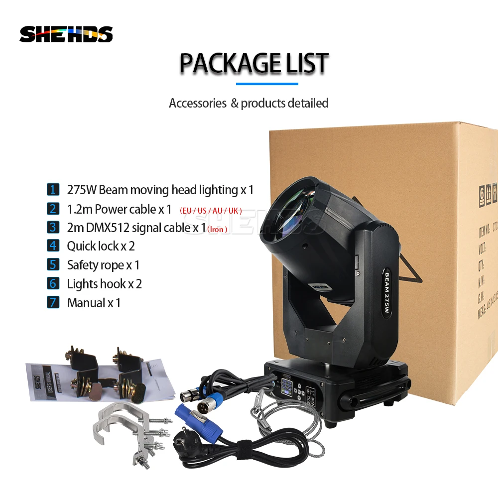 SHEHDS 275W Moving Head Blub Beam Light Rainbow Frost Stage Light Effect Professional For DJ Disco Wedding Party Show Brightness