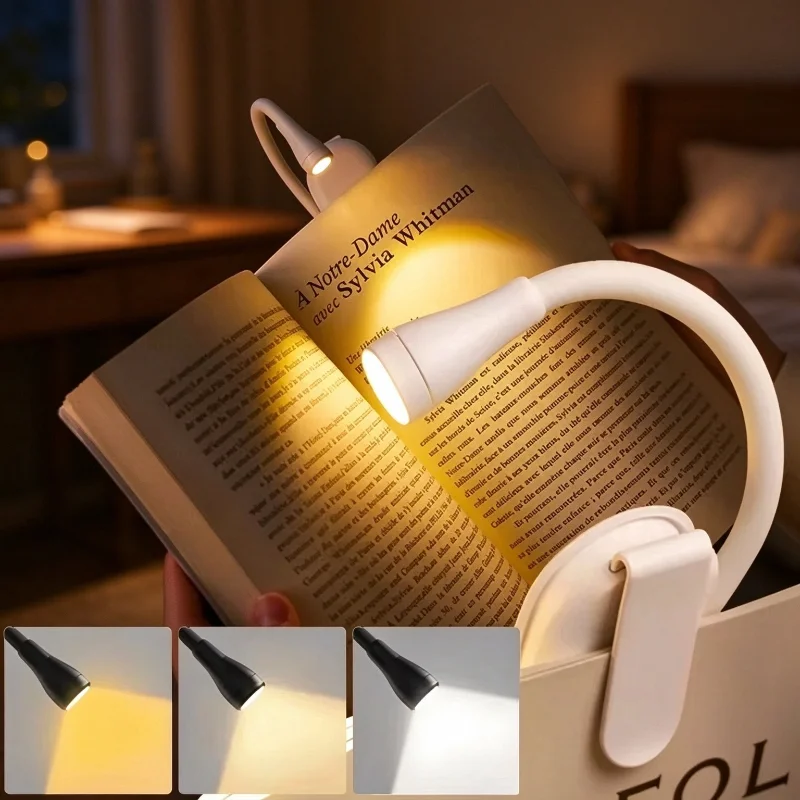 USB Rechargeable Clip-On Book Light LED Reading Lamp Eye Care Mini Desk Light Portable for Students and Bedside Reading