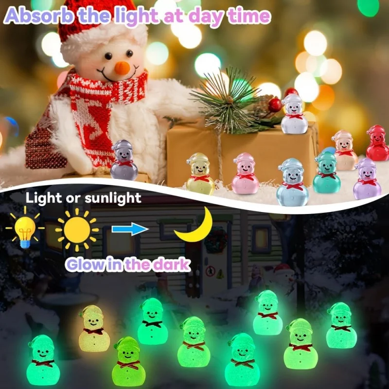 5/10pcs Glow-in-the-Dark Mini Snowman Ornament Christmas Desktop Decoration Window Resin Figurine Phosphorescence Party Supplies
