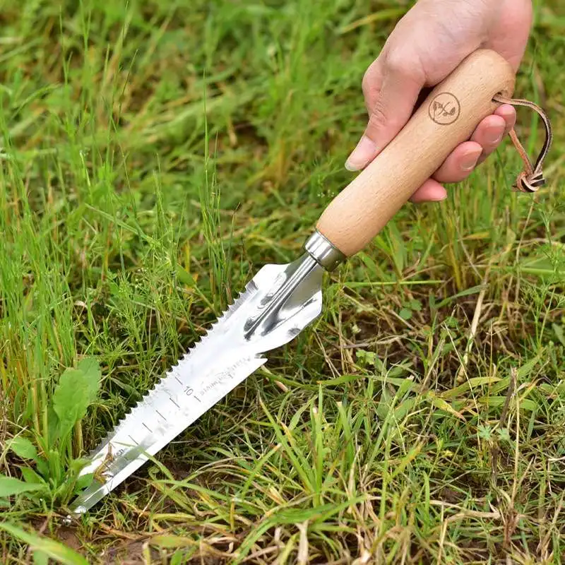 Wooden Handle Grass Cutting Knife Stainless Steel Multi-functional Drafting Saw Shovel Garden Landscaping Tool