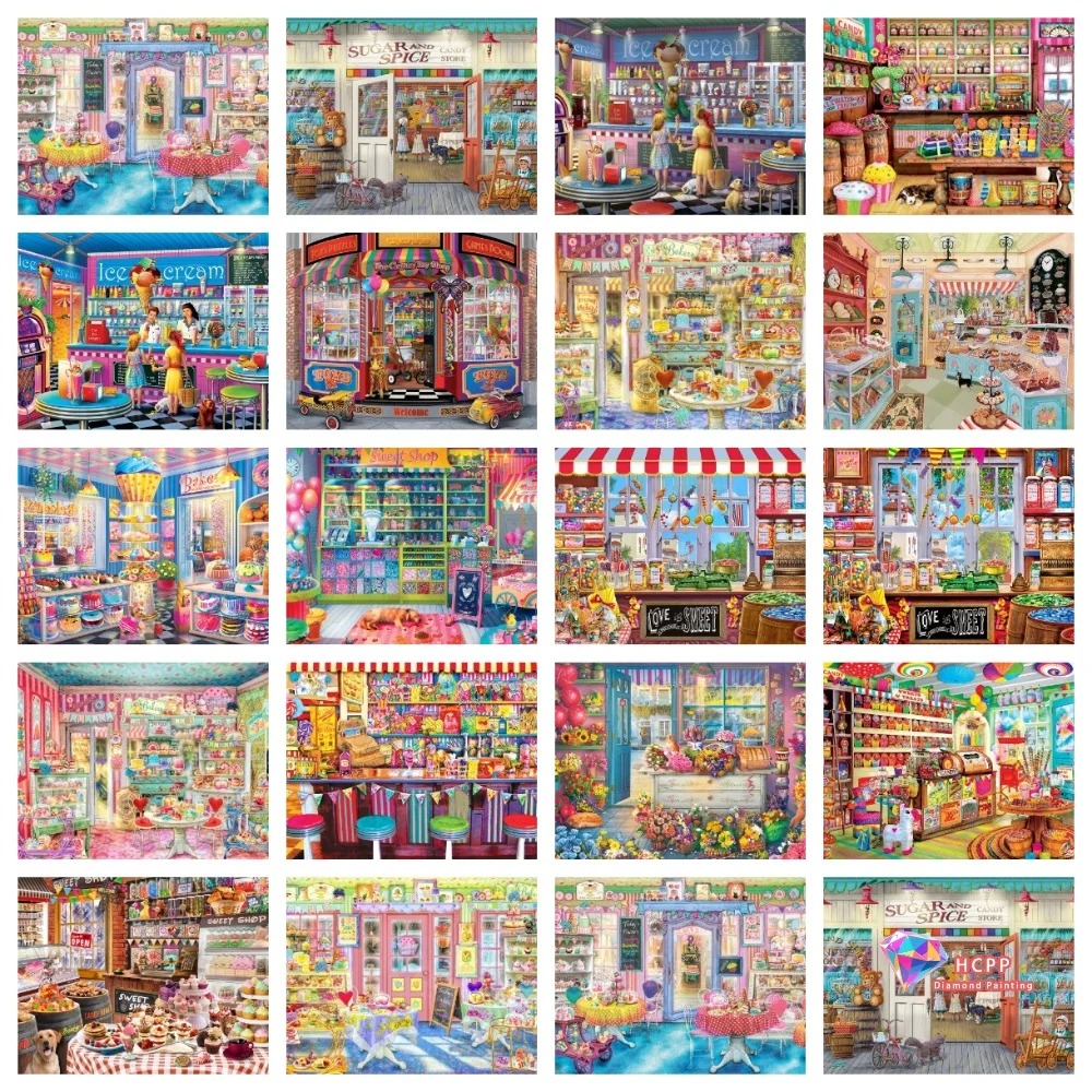 Cupcake Bäckerei Quadrat Runde Diamant Malerei Haus Kreuzstich Kits 5D DIY Diamant Mosaik Shop Landschaft Stickerei Kuchen Dekor