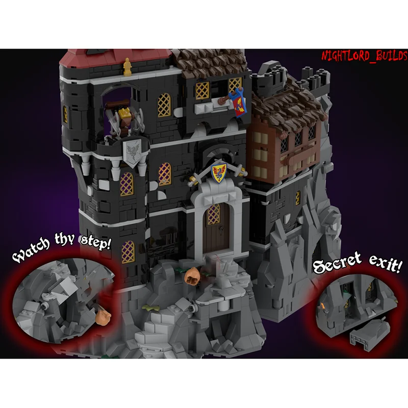 ปราสาทยุคกลางรุ่น Moc อาคารอิฐสีดําเก็บชุดอาคารเทคโนโลยี Modular Block DIY ของเล่นคริสต์มาสวันหยุดของขวัญ