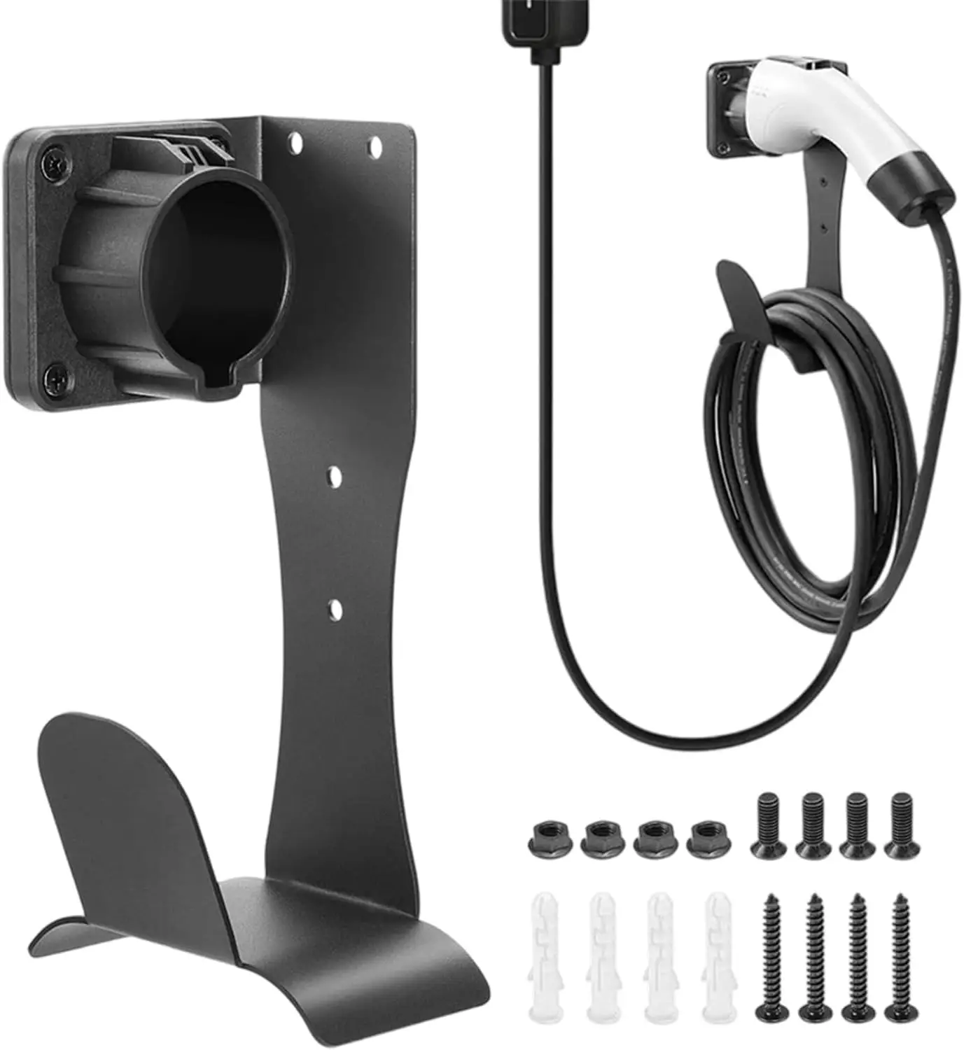 

EV Charger – Cable Holder for J1772 | Stainless Steel with Wall Mount Organizer, Electric Vehicle Holder with Secure Fit