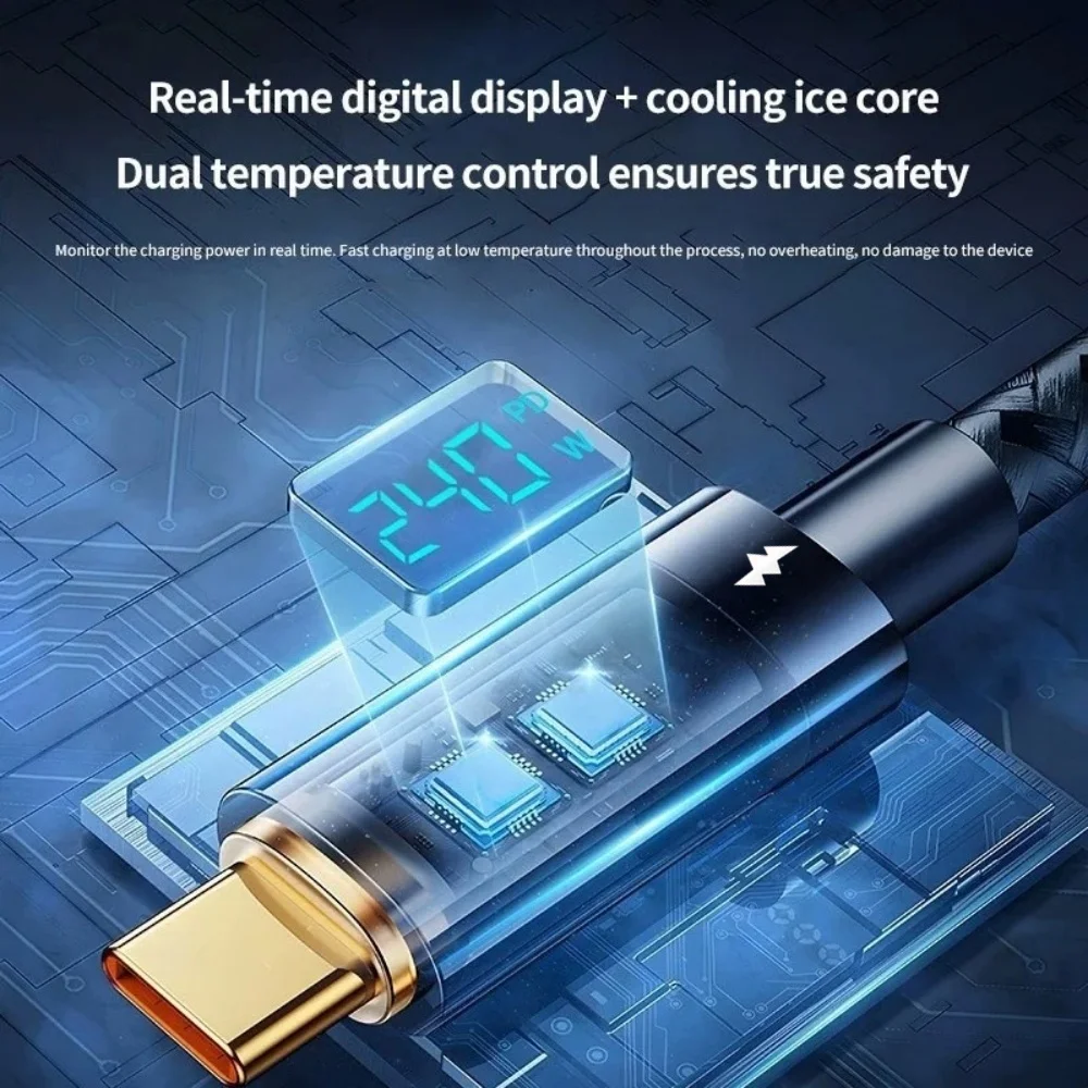 كابل USB من النوع C بقدرة 100 وات، كابل شحن سريع مع شاشة عرض LED، كابل بيانات USB إلى C لأجهزة Xiaomi وSamsung MacBook iPad