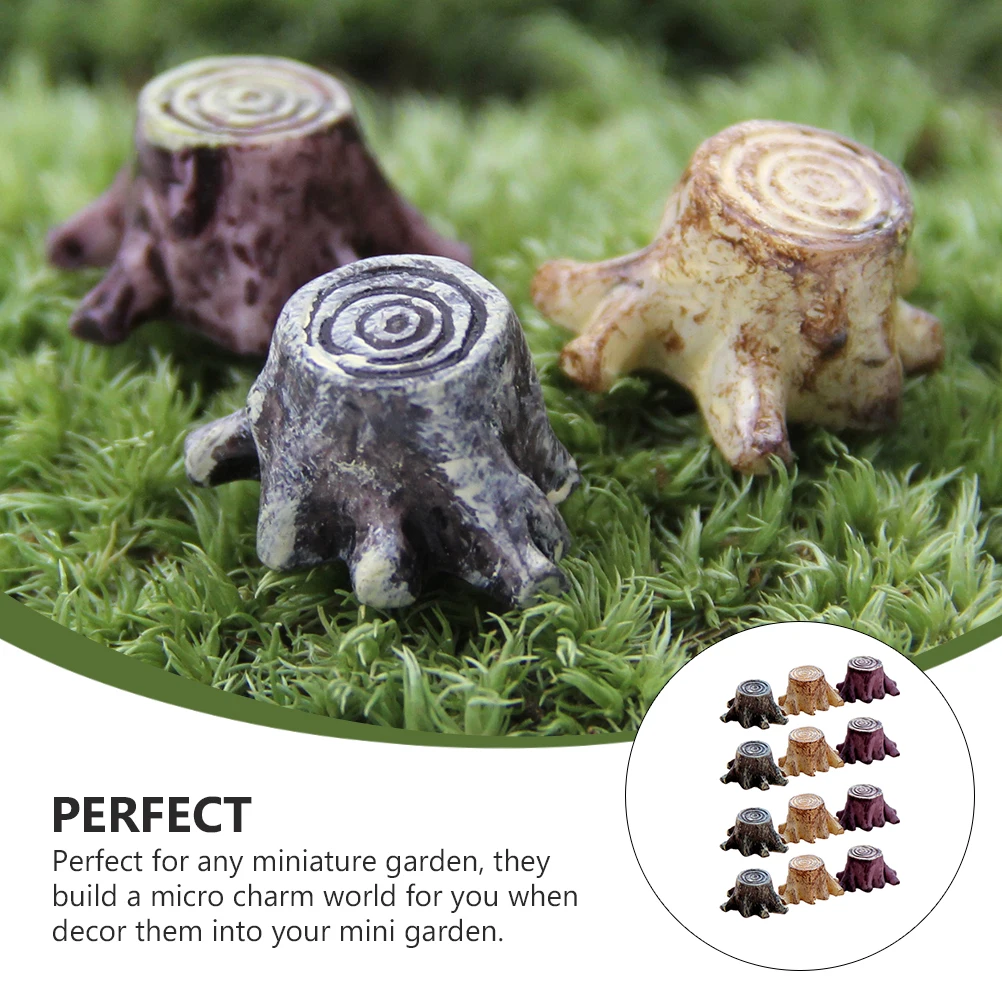 

12 Pcs Tree Stump Ornaments Resin Miniatures Durable Bright Colors Root Stump Ornament Mini Garden Decoration Accessories