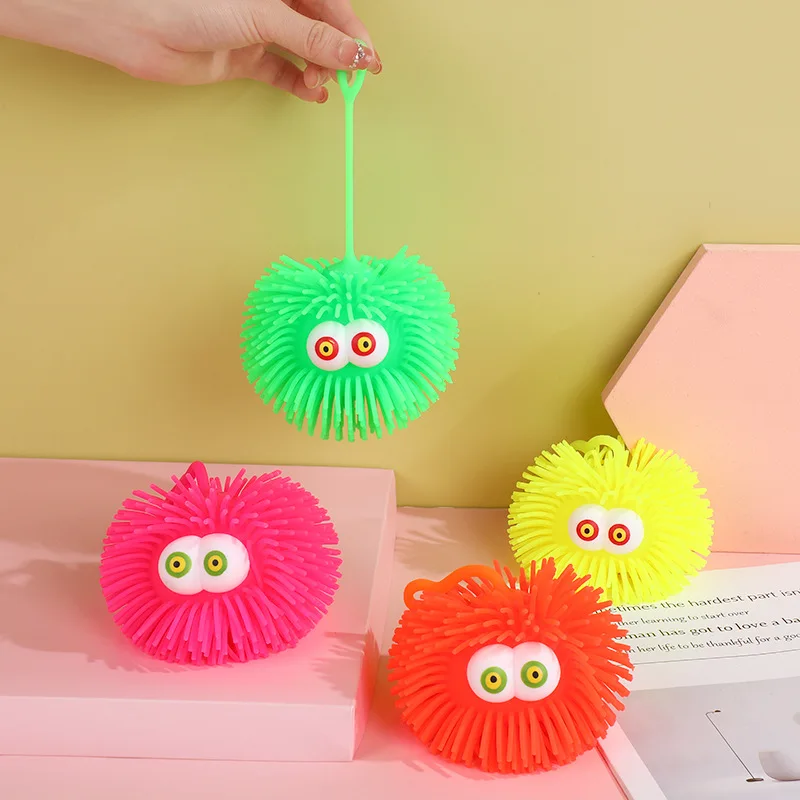 Squishy Quirky Flashing Hedgehogs Squeeze Ball Pinch Funny Cute Glowing Big Eye Furry Ball Sensory Fidget Decompression Kids Toy