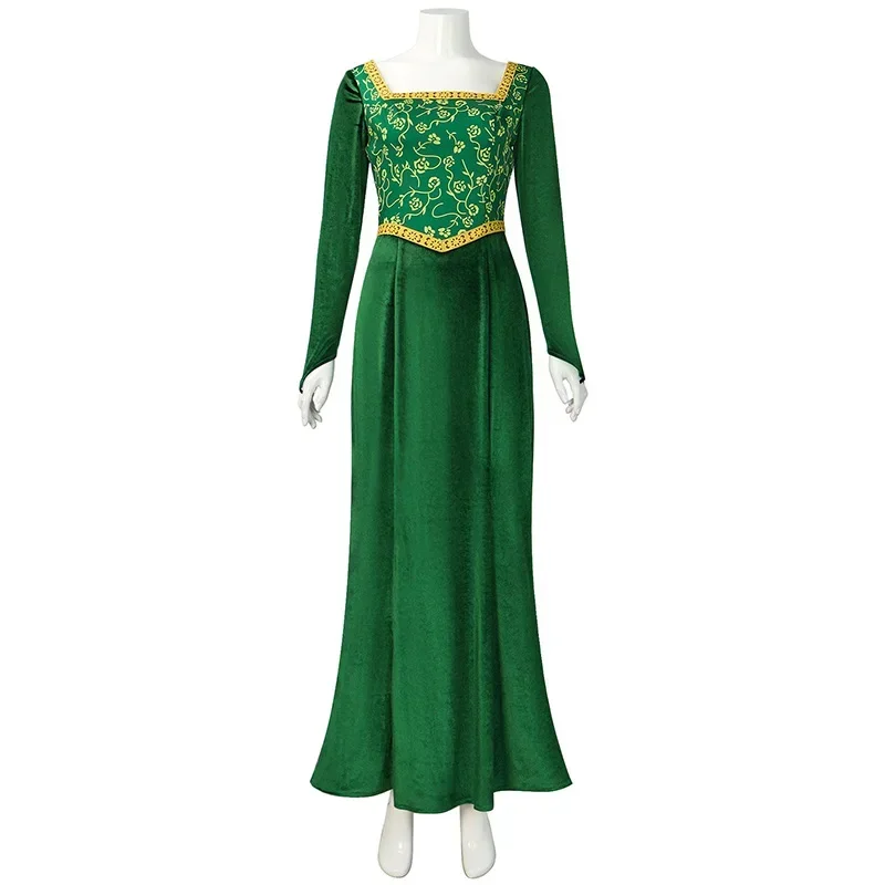 SN60 Movie Princess Fiona Cosplay Costume Dress Outfit Women Cartoon Green Square Collar Long Dress For Ladies Halloween Carn1 &