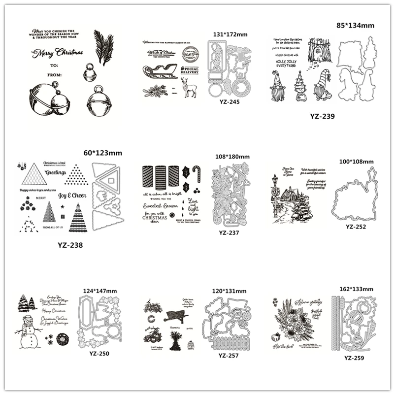 

Cutting Dies Clear Stamps Catalog Christmas Bell Dwarf Snowman Sentiments Words Scrapbooking Paper Making Craft Card