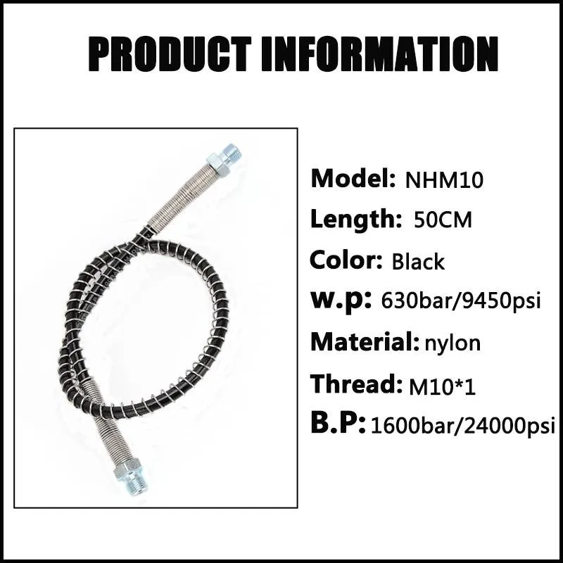 Mangueira de alta pressão m10x1, rosca de nylon para recarregar ar ar 50cm, embalado com mola de aço inoxidável e acessórios de conectores rápidos