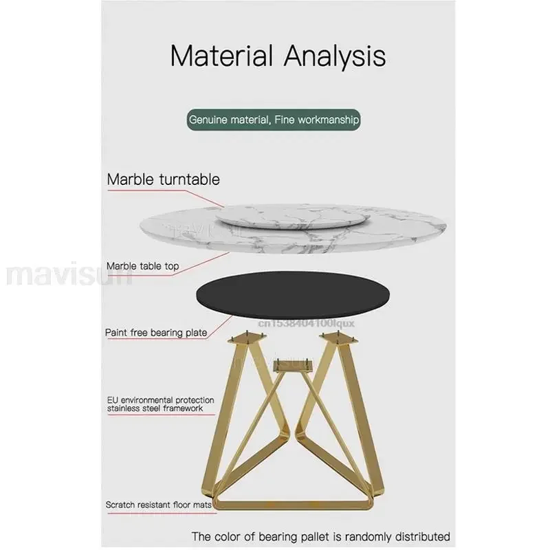Tavolo da pranzo nordico rotondo in marmo di lusso leggero con giradischi tavolo da cucina moderno e minimalista con struttura in acciaio inossidabile