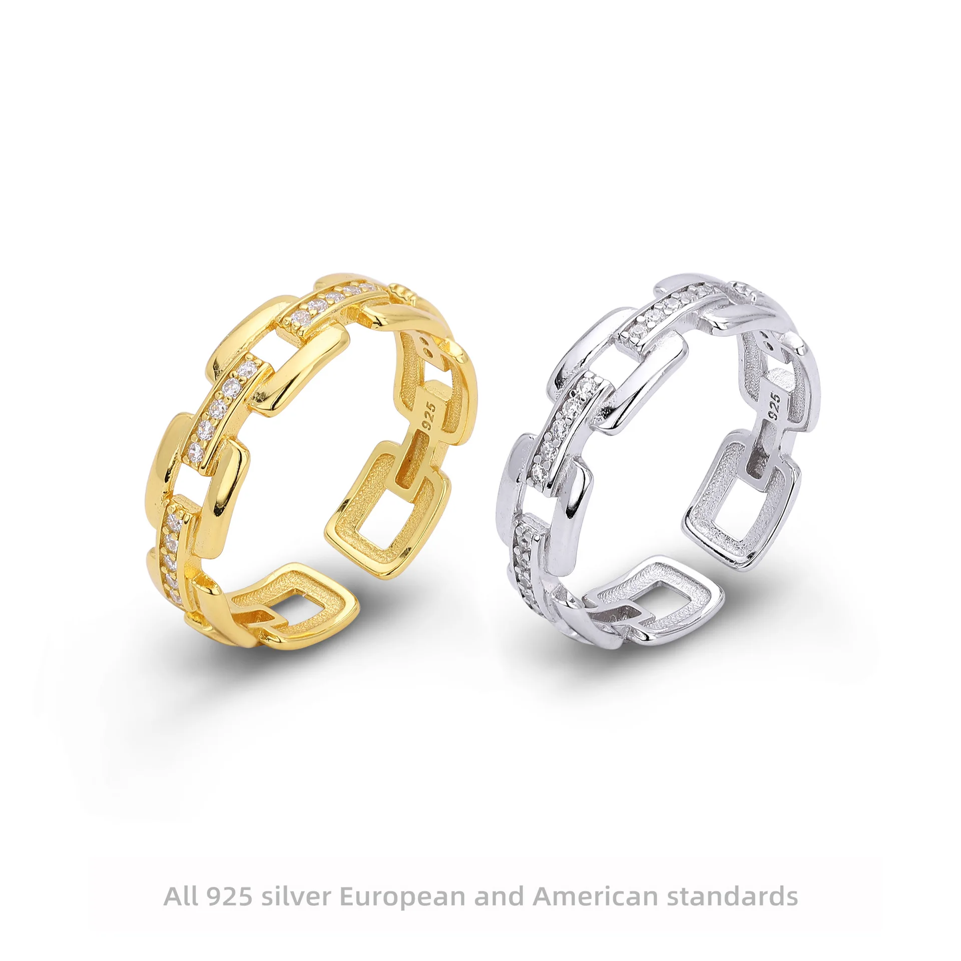 Withered S925 Sterling Silver Ring Fashionable Zirconium Chain Ring Jewelry For Women