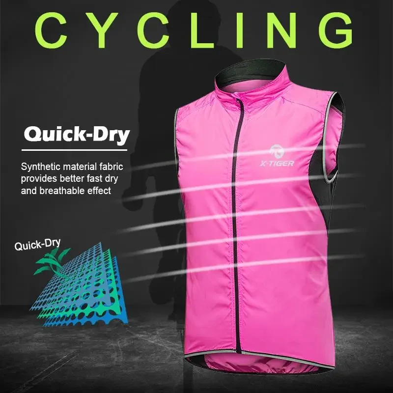 X-TIGER Reflective Safety Cycling Vest Jacket Windproof Bike Clothing Bicycle Jersey Coat Woman Outdoor Sport Sleeveless Jacket