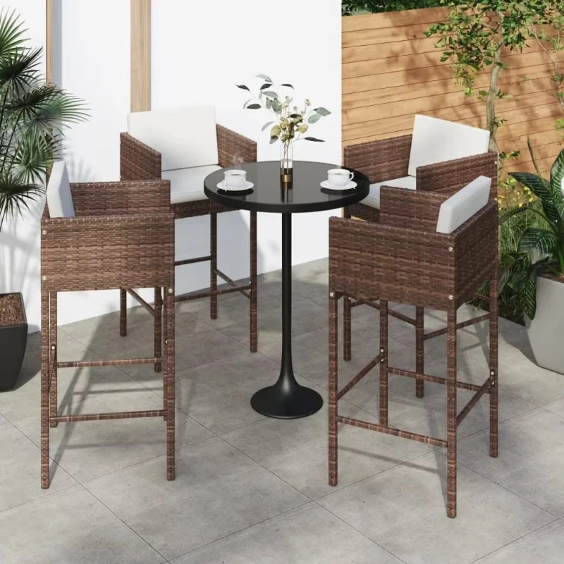 4-Piece bar stool set, brown rattan mat restaurant set