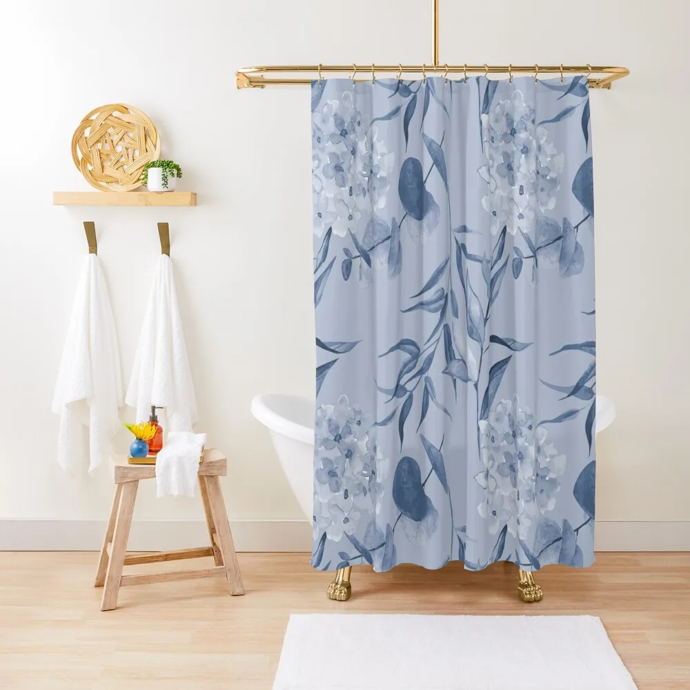 

Pale Blue Hydrangeas Floral Pattern Shower Curtain Funny Shower Shower Waterproof Transparent Bathroom Curtain