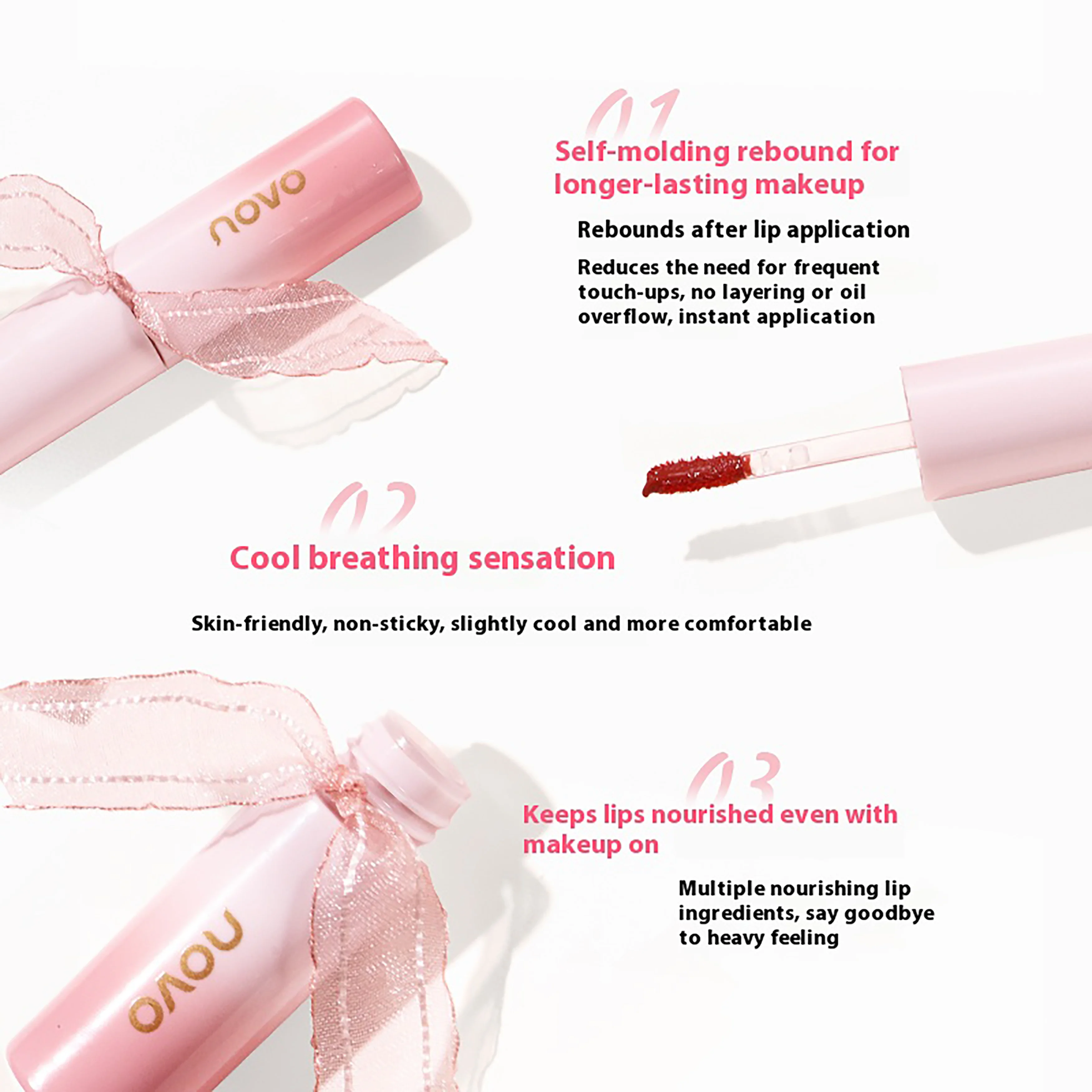 NOVO Hidratante, não transferido e suave nas linhas labiais, este brilho labial é adequado para qualquer ocasião.