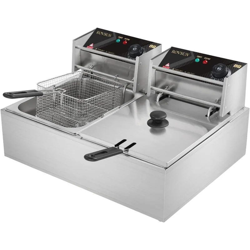 

Электрическая фритюрница ROVSUN 22,8QT, коммерческая двойная фритюрница из нержавеющей стали 21,8 л, настольная фритюрница с контролем температуры