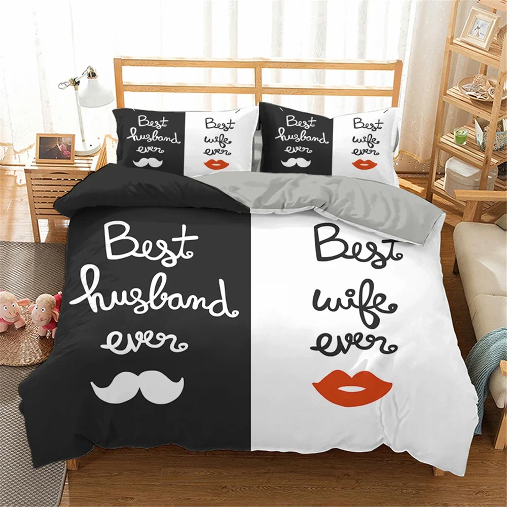 Couples Modern Duvet Cover Queen 220x240 260x240 Crown Bedding Set Black White Bed Cover For Double Bed 2 sp Adult Bedroom Set