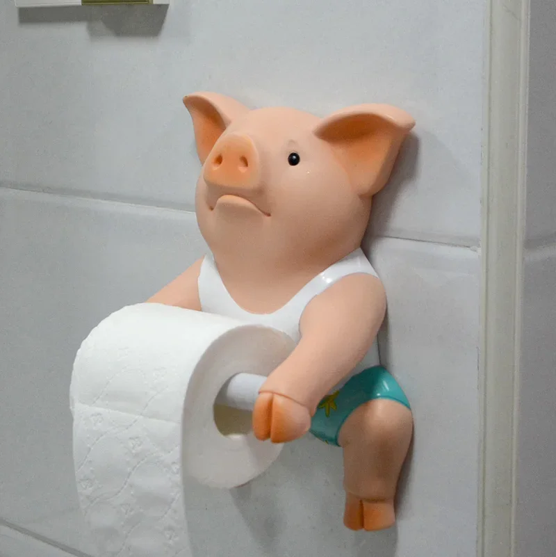 

Household Holder Paper Pig Spool Toilet Towel Device Hand Bathroom Tissue Punch-free Style Reel Accessory Box PVC