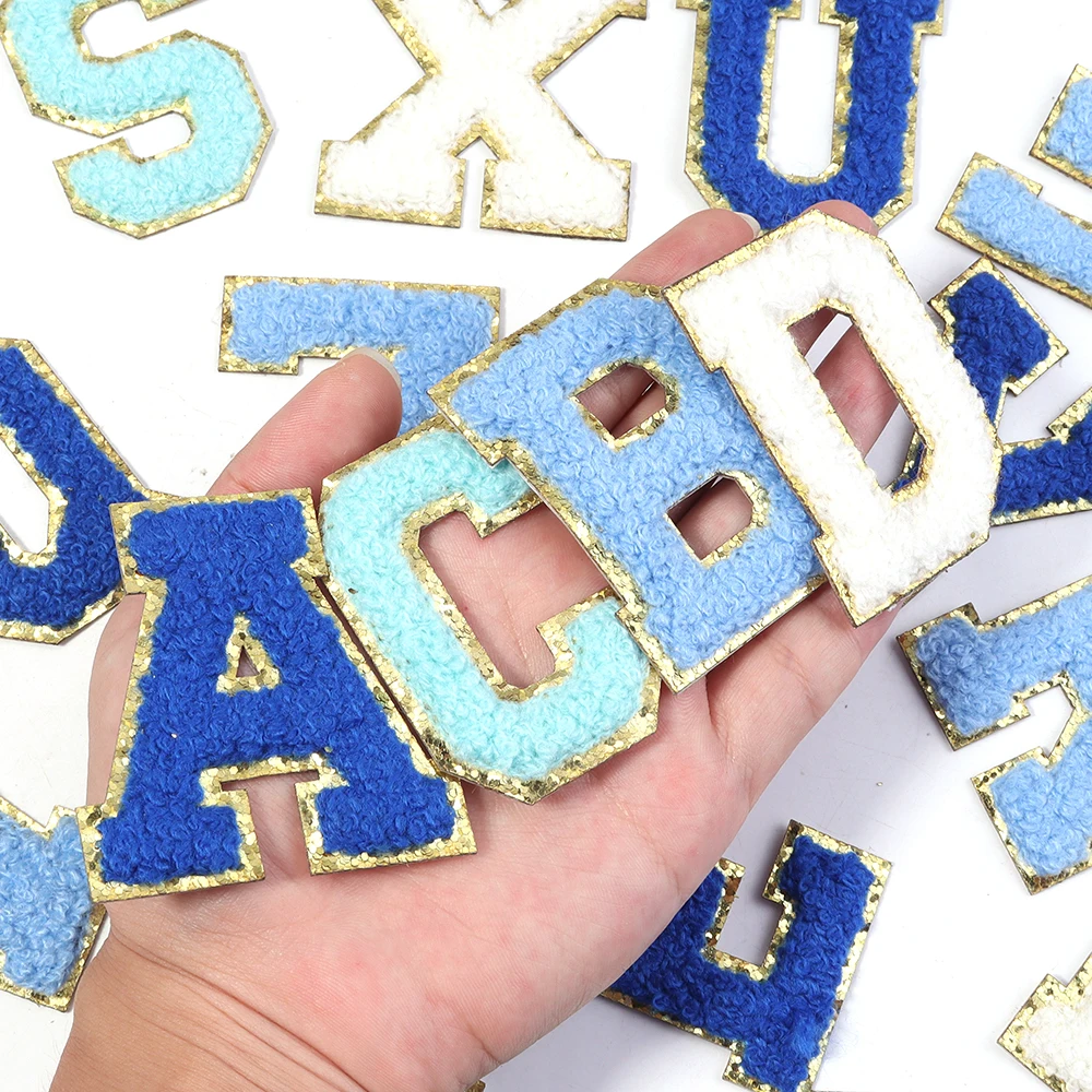 8 Stück 5,5 cm A~Z Englische Buchstaben Patches Applikation Blaue Serie Alphabet Gestickte Patches Aufkleber für Kleidung Nähzubehör