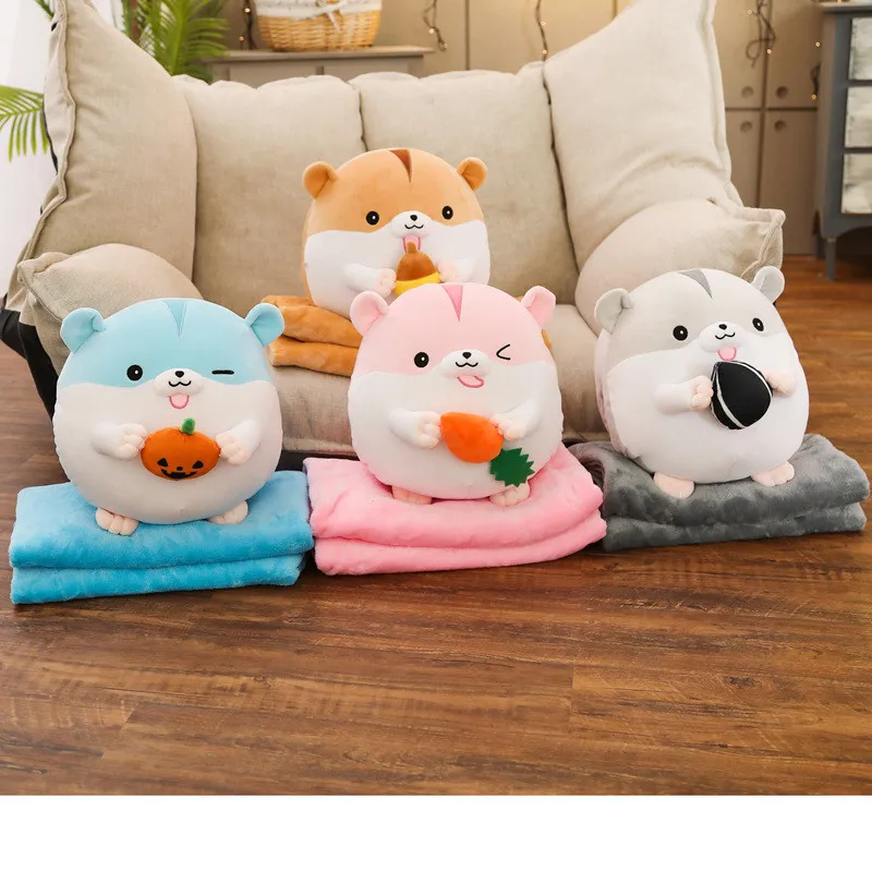 35cm Lovely Cartoon Hamster Plush Toy with Blanket 3 In 1 Cute Soft Stuffed Animal Pillow Kids Child Baby Birthday Xmas Gifts