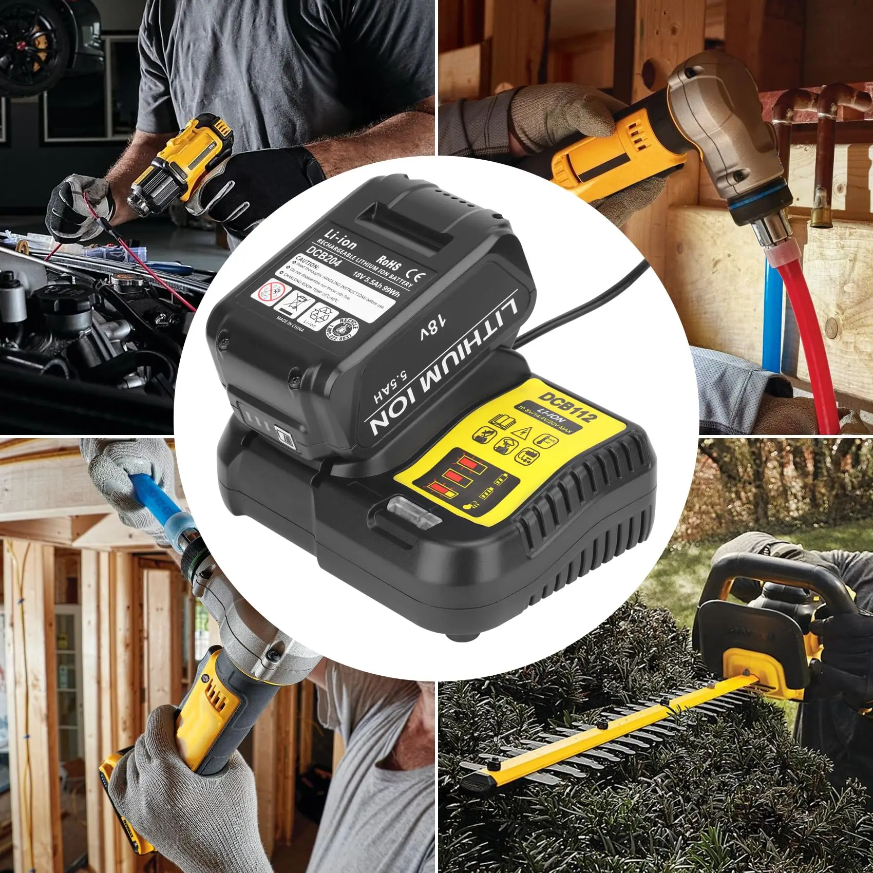 For Dewalt 20v Battery Charger for DCB115 DCB101 DCB105 DCB107, Compatible for Dewalt 12V/20V MAX Li-Ion Battery