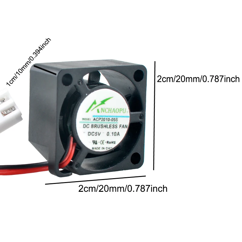20mm Micro Cooling Fan ACP2010 20x20x10mm DC5V 12V 24V 0.10A 2Pin for Printer Power Supply Raspberry Pi