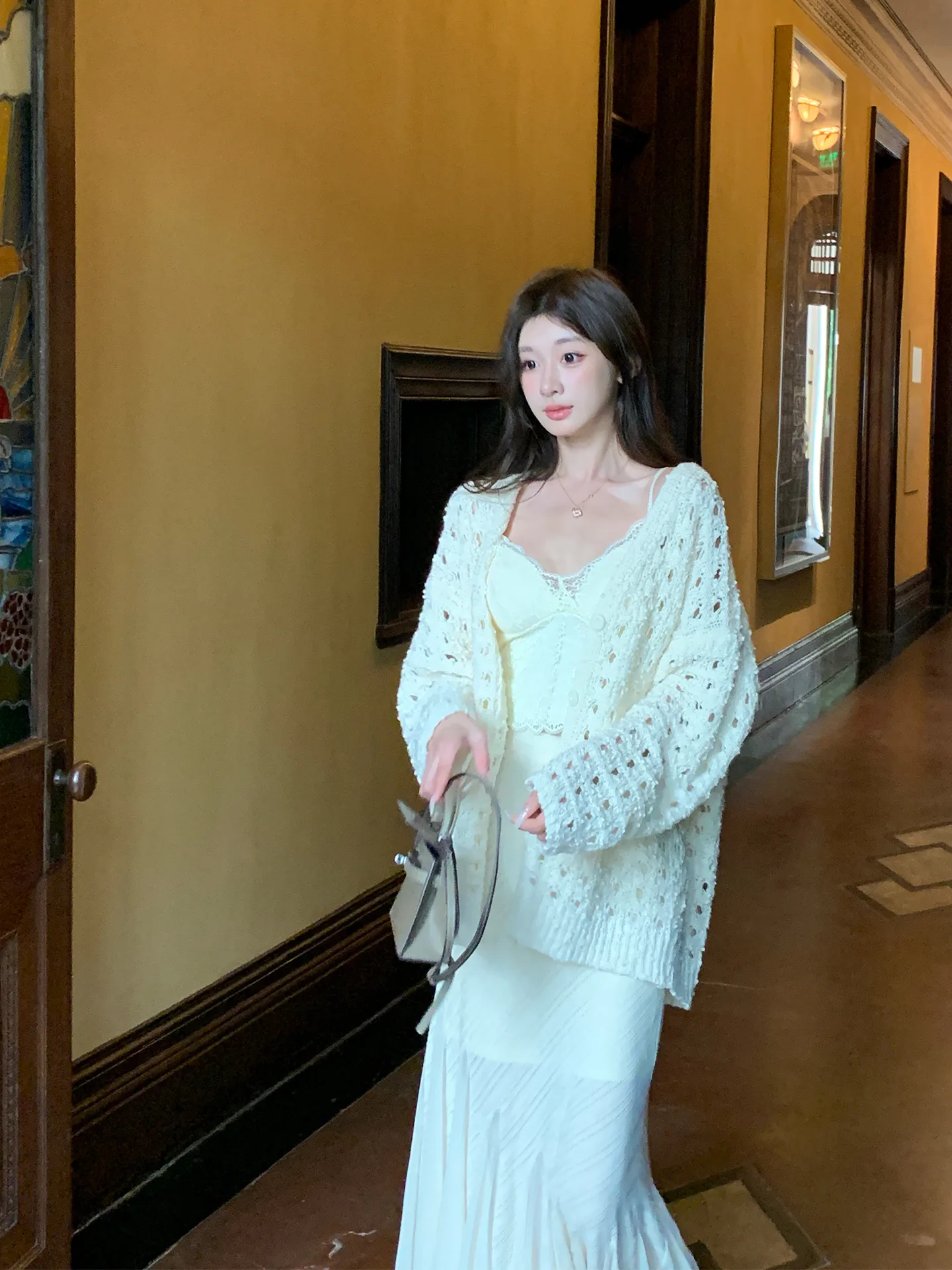 

Women's Loose Knitted V-Ne Sweater Coat Hollow out Casual Sle Long Sve Soft Polyester Fiber Spring Autumn Faion